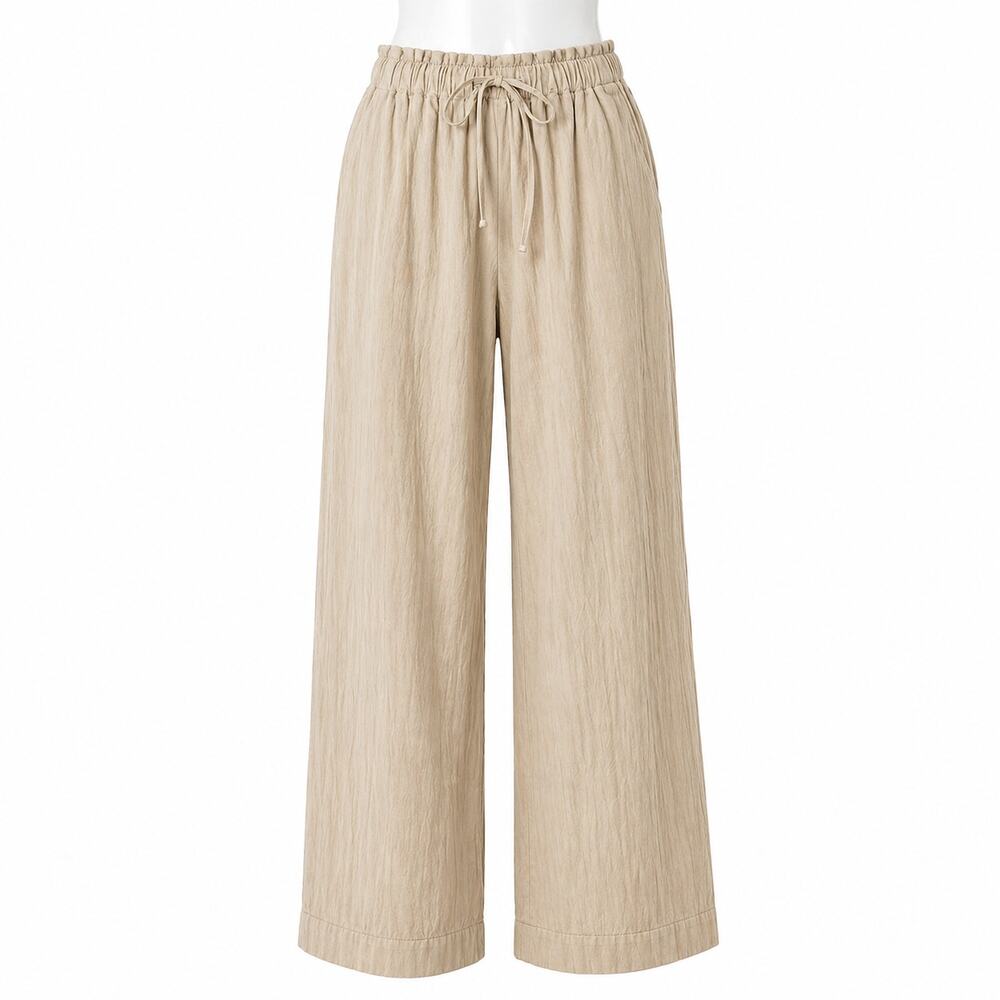 Zara Neutral Textured Casual Wide Elastic Waist Leg Pants - Size S